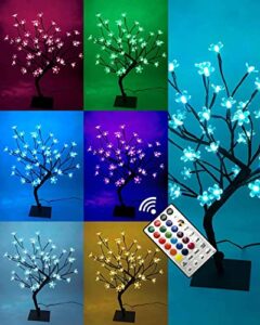 lightshare 18 inch cherry blossom bonsai tree, 48 led lights, rgb with remote control, 16 color-changing modes, 24v ul listed adapter included, metal base ideal as night lights