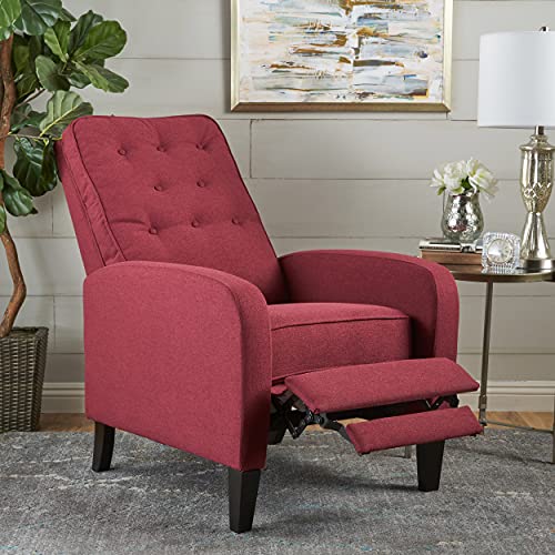 GDFStudio Christopher Knight Home Nievis Tufted Fabric Recliner, Deep Red / Dark Brown