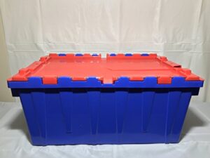 plastic storage bin with attached flip top lids 22" x 15" x 9" deep.