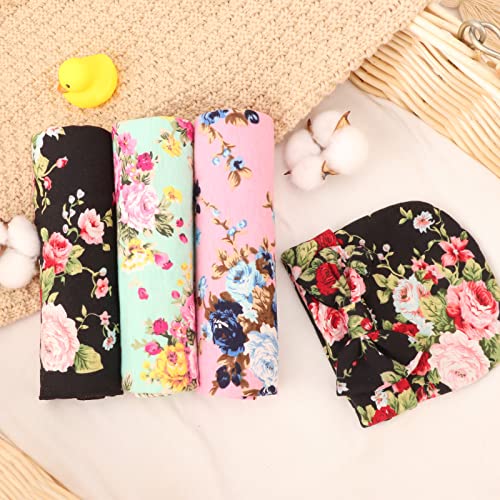 DRESHOW BQUBO Newborn Floral Receiving Blankets Newborn Baby Swaddling Hats Sleepsack Toddler Warm 3 Pack