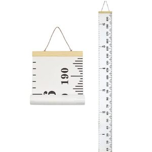 minomia kids growth chart, wood frame fabric canvas height measurement ruler from baby to adult for child's room decoration 7.9 x 79in (7.9 x 79in, white & black)