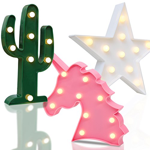 Novelty Place Cactus Marquee Sign Lights, Warm White LED Lamp Tropical Green - Living Room, Bedroom Table & Wall Christmas Decoration for Kids & Adults - Battery Powered 10 Inches High