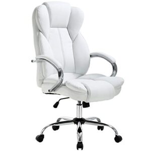 ergonomic office chair cheap desk chair pu leather computer chair executive adjustable high back pu leather task rolling swivel chair with lumbar support for women men, white