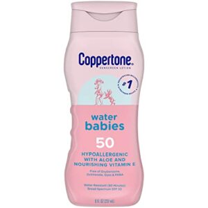 coppertone water babies sunscreen lotion spf 50, pediatrician recommended, water resistant, 8 fl oz bottle