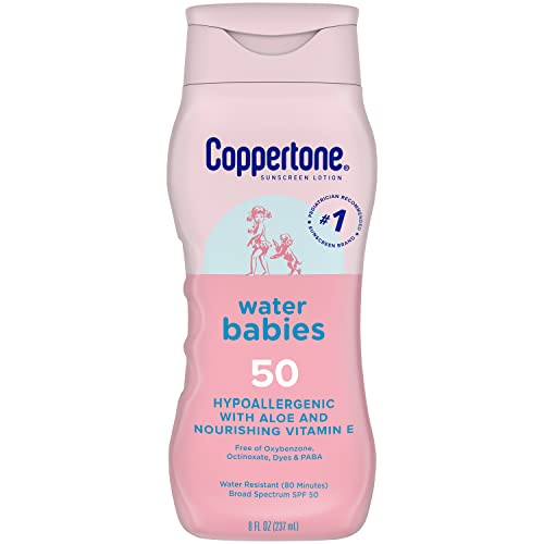 Coppertone Water Babies Sunscreen Lotion SPF 50, Pediatrician Recommended, Water Resistant, 8 Fl Oz Bottle