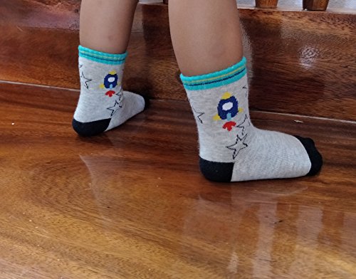 RATIVE Anti Skid Non Slip Slipper Cotton Crew Dress Socks With Grips For Baby Walker Toddlers Kids Boys 2T 3T (1-3T, 12-pairs/RB-71112)