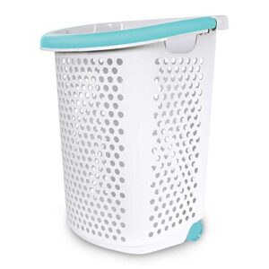 home logic 2.0-bu. rolling laundry hamper container bin storage in white features pop-up handle, hole pattern for ventilation, built-in wheels to maneuver (1, 2.0-bu.)