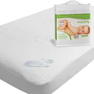 Vesta Baby Crib Mattress Protector Noiseless Waterproof Pad Cover Soft Jacquard Fitted Sheet Natural Bamboo for Infant and Toddler Standard Size Cribs