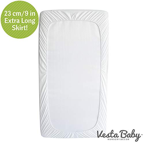 Vesta Baby Crib Mattress Protector Noiseless Waterproof Pad Cover Soft Jacquard Fitted Sheet Natural Bamboo for Infant and Toddler Standard Size Cribs