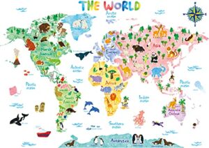 decowall bs-1615s animal world map kids wall stickers wall decals peel and stick removable wall stickers for kids nursery bedroom living room (large) décor