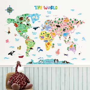 DECOWALL BS-1615S Animal World Map Kids Wall Stickers Wall Decals Peel and Stick Removable Wall Stickers for Kids Nursery Bedroom Living Room (Large) décor