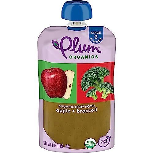 Plum Organics | Stage 2 | Organic Baby Food Meals [6+ Months] | Apple, & Broccoli | 4 Ounce Pouch (Pack Of 6)