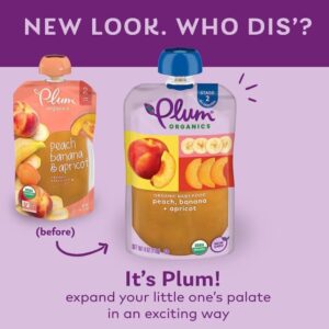 Plum Organics | Stage 2 | Organic Baby Food Meals [6+ Months] | Peach, Banana, Apricot | 4 Ounce Pouch (Pack Of 6) Packaging May Vary