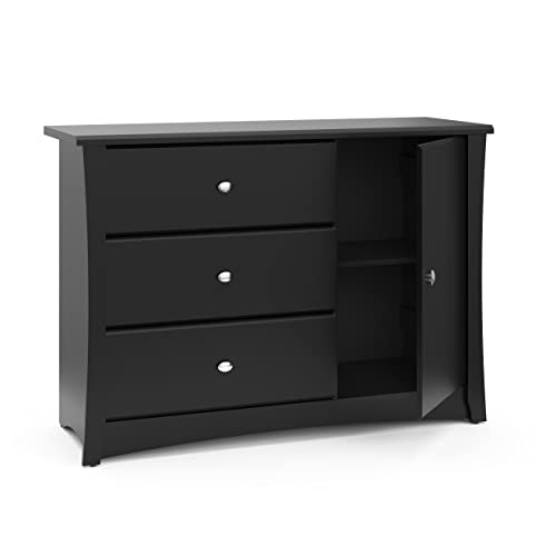 Storkcraft Crescent Dresser, 3 Drawer Combo, Black