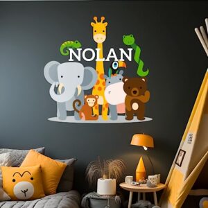 personalized name jungle animals vinyl wall decor i nursery wall decal for baby boy & girl decoration i stickers for kids i multiple options for customization wide 22" x 22" height (small)