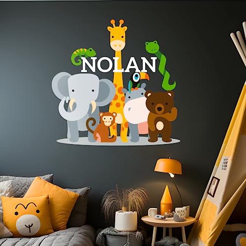 Personalized Name Jungle Animals Vinyl Wall Decor I Nursery Wall Decal for Baby Boy & Girl Decoration I Stickers for Kids I Multiple Options for Customization Wide 22" x 22" Height (Small)