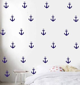 set of 48 anchor pattern wall sticker vinyl sailing nautical wall decal- kids boys room interior home decoration mural (dark blue 55x78mm)