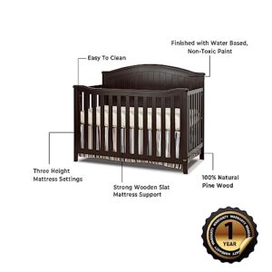 Sorelle Furniture Fairview Crib, Classic 4-in-1 Convertible Crib, Made of Wood, Non-Toxic Finish, Wooden Baby Bed, Toddler Bed, Child’s Daybed and Full-Size Bed, Nursery Furniture - Espresso