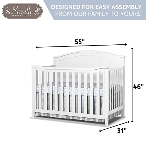 Sorelle Furniture Fairview Crib, Classic 4-in-1 Convertible Crib, Made of Wood, Non-Toxic Finish, Wooden Baby Bed, Toddler Bed, Child’s Daybed and Full-Size Bed, Nursery Furniture -White