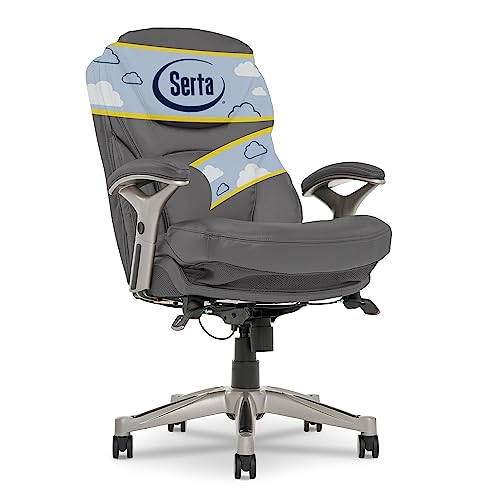 Serta Ergonomic Executive Office Chair Motion Technology Adjustable Mid Back Design with Lumbar Support, Gray Bonded Leather