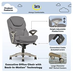 Serta Ergonomic Executive Office Chair Motion Technology Adjustable Mid Back Design with Lumbar Support, Gray Bonded Leather