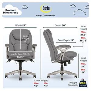 Serta Ergonomic Executive Office Chair Motion Technology Adjustable Mid Back Design with Lumbar Support, Gray Bonded Leather
