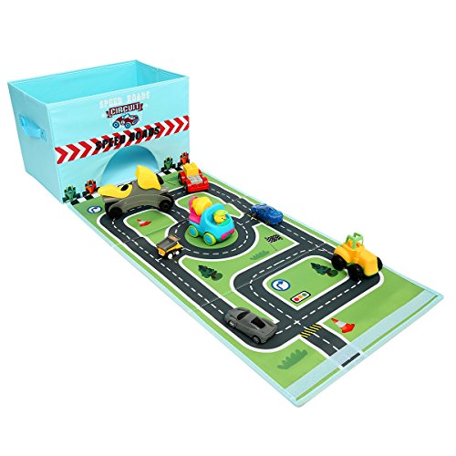 Livememory Toy Car Garage - Toy Car Parking Lot Toy Car Box for Boys with Car Rug Play Mat (Not Included Cars)