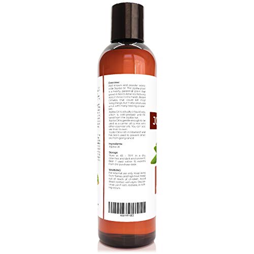 Velona Organic Jojoba Oil 8 oz - 100% Pure, Unrefined Cold Pressed for Face, Hair, Body, Acne Prone Skin Care, Stretch Marks & Cuticles (With Pump)