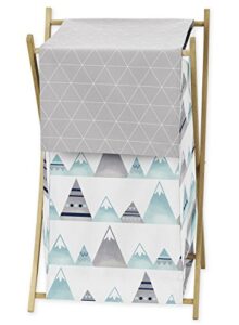 navy blue, aqua and grey aztec baby kid clothes laundry hamper for mountains collection by sweet jojo designs