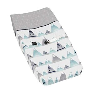 navy blue, aqua and grey aztec changing pad cover for mountains collection by sweet jojo designs