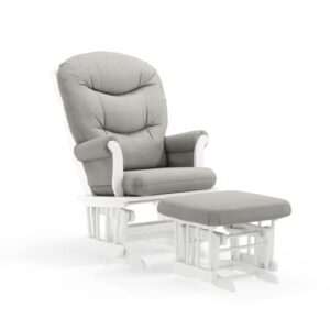 dutailier adele 0337 wood glider chair and ottoman, white/light grey