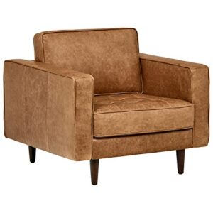 amazon brand – rivet aiden mid-century modern tufted leather accent chair (35.4"w) - cognac leather