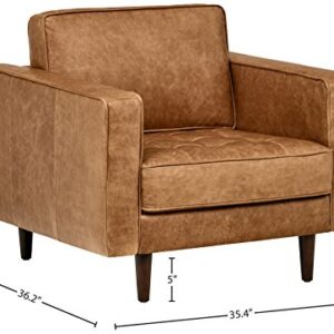 Amazon Brand – Rivet Aiden Mid-Century Modern Tufted Leather Accent Chair (35.4"W) - Cognac Leather