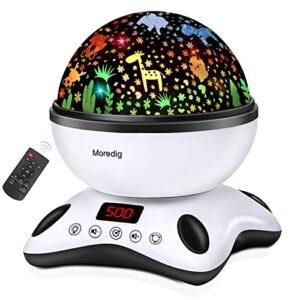 moredig kids night light projector, remote baby night light for kids room with 12 music rotating nursery night light projector for kids, timer, 2 projections, 18 light modes, kids gifts - black