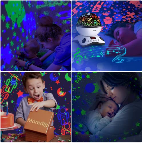 Moredig Kids Night Light Projector, Remote Baby Night Light for Kids Room with 12 Music Rotating Nursery Night Light Projector for Kids, Timer, 2 Projections, 18 Light Modes, Kids Gifts - Black