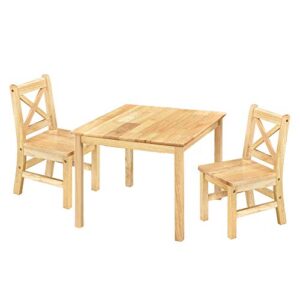 eHemco Solid Hard Wood Kids Table and Chair Set (2 Chairs Included), Natural, 3 Piece Set