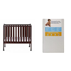 dream on me 2 in 1 portable folding stationary side crib with dream on me 3 portable crib mattress, white