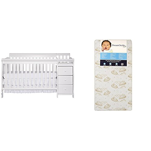 Dream On Me 5 in 1 Brody Convertible Crib with Changer with Dream On Me Spring Crib and Toddler Bed Mattress, Twilight