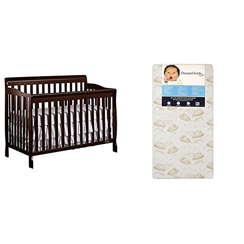 Dream On Me Ashton 5 in 1 Convertible Crib with Dream On Me Spring Crib and Toddler Bed Mattress, Twilight