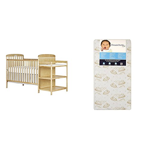 Dream On Me 4 in 1 Full Size Crib and Changing Table Combo with Dream On Me Spring Crib and Toddler Bed Mattress, Twilight