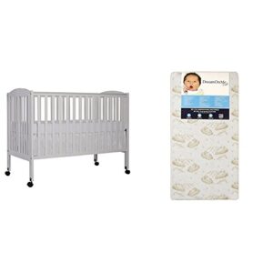 dream on me full size 2 in 1 folding stationary side crib with dream on me spring crib and toddler bed mattress, twilight