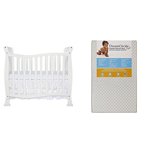 Dream On Me Violet 4 in 1 Convertible Mini Crib with Dream On Me 3 Portable Crib Mattress, White