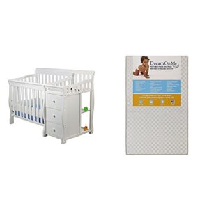 dream on me jayden 4 in 1 convertible portable crib w/ changer with dream on me 3 portable crib mattress, white