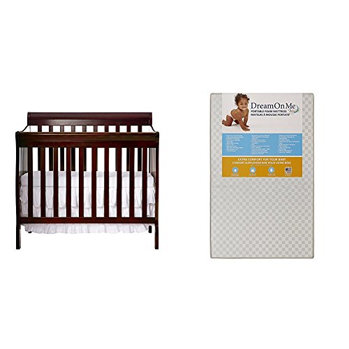 Dream On Me Aden 4-in-1 Convertible Mini Crib with Dream On Me 3" Portable Crib Mattress, White