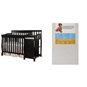 dream on me jayden 4 in 1 convertible portable crib w/ changer with dream on me 3 portable crib mattress, white
