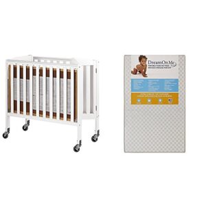 dream on me, 3-in-1 folding portable crib with dream on me 3 portable crib mattress, white