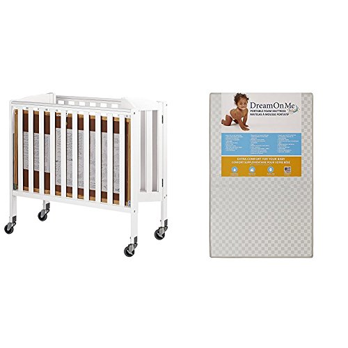 Dream On Me, 3-in-1 Folding Portable Crib with Dream On Me 3 Portable Crib Mattress, White