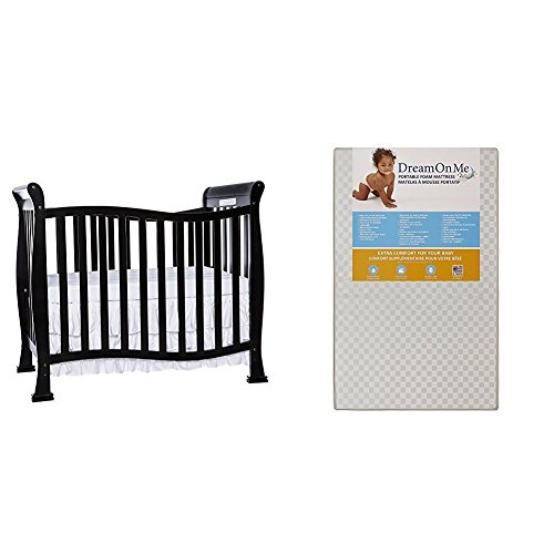 Dream On Me Violet 4 in 1 Convertible Mini Crib with Dream On Me 3 Portable Crib Mattress, White