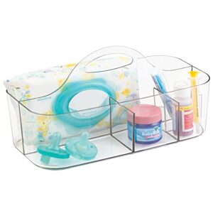 mDesign Plastic Portable Nursery Storage Organizer Caddy Tote - Divided Basket Bin with Handle - Holds Bottles, Spoons, Bibs, Pacifiers, Diapers, Wipes, Baby Lotion, Lumiere Collection, 2 Pack - Clear