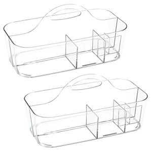 mDesign Plastic Portable Nursery Storage Organizer Caddy Tote - Divided Basket Bin with Handle - Holds Bottles, Spoons, Bibs, Pacifiers, Diapers, Wipes, Baby Lotion, Lumiere Collection, 2 Pack - Clear